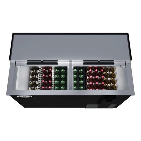 50 Inch Commercial Bottle Cooler 14 Cu Ft Freestanding Refrigerator With Built In Bottle Opener, top view filled with drinks.