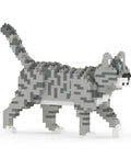 Grey Tabby Cat Mini Building Blocks Set For Teens And Adults With Over 740 Durable Plastic Pieces Interlocking Brick System Easy Build Guide A Totally Fun Craft Kit For Cat Lovers And Creative Hobbyists. grey tabby cat mini plastic block model, side view