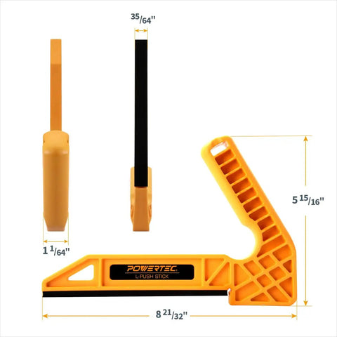 Super Slick L-Shape Table Saw Push Stick With Ergonomic Grip Heavy Duty Woodworking Safety Guard For Router Tables And Jointers, showing dimensions and design.