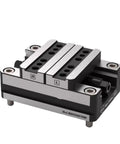 Rock Solid Self Centering Bench Vise With Quick Release Clamp for CNC milling, showcasing durable steel design and precise grip.
