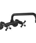 Wall Mount Kitchen Sink Faucet With Double Cross Handles, 360 Degree Rotatable Spout, 8 Inch Reach, 6 Inch Center Hole, Polished Chrome