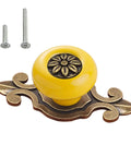 Top Shelf Vintage Ceramic Cabinet Knobs And Dresser Pulls Featuring Heavy Duty Zinc Alloy Backplates Breezy Hardware Swap For Kitchen Cupboards And Vanity Refresh 10 Pack with yellow knob and bronze backplate.