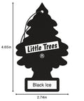 Little Trees hanging car air freshener, Black Ice scent, front view; 4.65in tall, 2.74in wide