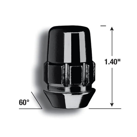 Acorn Black Chrome Wheel Locks Set Of 4 With 1/2 Inch Thread, 60 Degree Conical Seat, 13/16 Inch Hex, And 1.40 Inch Overall Length