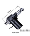Rock Solid Linear Electric Actuator Delivering 6000N Push Pull Force With A Quick 50Mm Stroke And Smooth 5Mm Per Second Glide, retracted size 210mm.