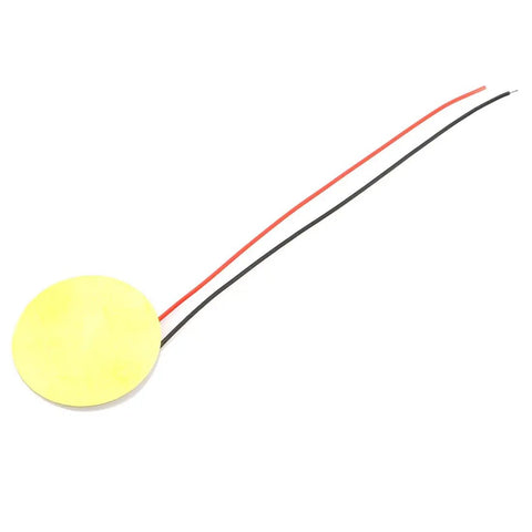 Single 27mm piezo disc transducer with attached 4 inch wires from 15 Pack 27mm Piezo Disc Transducers Contact Microphones With 4 Inch Wires For Acoustic Instruments Ideal For Guitars Mandolins Ukuleles And DIY Audio Projects