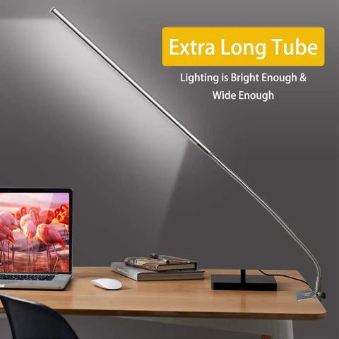 USB LED Desk Lamp With Clamp 8 To 12W Adjustable Brightness Eye Friendly Totally Glare Free Gooseneck 360 Degree Swivel Nail Desk Light With Adapter For Manicure Reading Eyebrow Trimming Office Tattoo Silver on desk