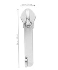 Close-up of 4 Pack Zipper Repair Kit For Luggage And Gear, Universal Zipper Pull Replacements showing metal slider with dimensions.