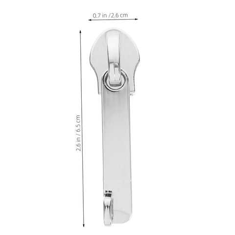 Close-up of 4 Pack Zipper Repair Kit For Luggage And Gear, Universal Zipper Pull Replacements showing metal slider with dimensions.