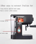 Side view of Semi Automatic Espresso Machine With 15 Bar High Pressure Pump showcasing internal components and features.