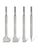 SDS Plus Rotary Hammer Chisel Set Four Piece Kit With Pointed And Flat Chisels for tile, concrete, and masonry demolition