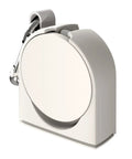 Compact Grab And Go Travel Magnetic Airplane Phone Holder with 360 Degree Rotation Swivel Head and Ring Adapter in white.