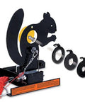 Squirrel Field Target With Four Kill Zone Reducers For Backyard Shooting, heavy steel design, includes reset string and ground stakes.