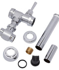 Exposed Manual Toilet Flush Valve With 1.1 GPF Polished Chrome Finish, showing components including brass piston and chrome parts.