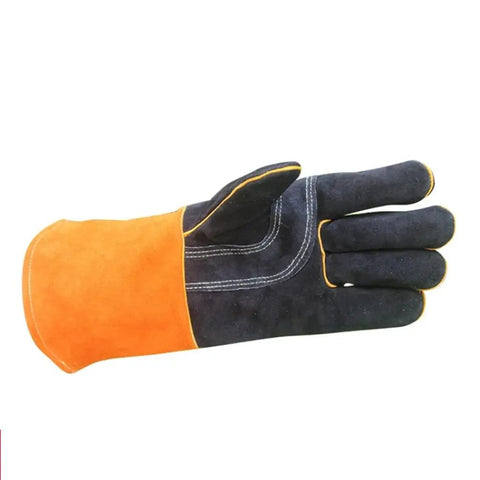 Heavy Duty Leather Welding Gloves With Extra Long Gauntlets For Extreme Heat Protection And Fireproof Work Safety In Your Shop, single glove view.