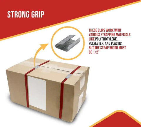 Beefy Serrated Steel Banding Clips For Five Eighths Inch Strapping 2000 Piece Set Pallet Banding used on cardboard box
