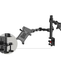 Heavy Duty Dual Monitor Arm Stand With Full Motion Height Adjustable Desk Mount for 10 to 27 Inch screens showcasing adjustable arm features.