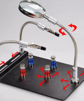 Pro Grade Three Arm Soldering Magnifier Tool With Flexible Gooseneck Arms, 3X Magnifying Glass, Magnetic PCB Holder And Lockable Clamps