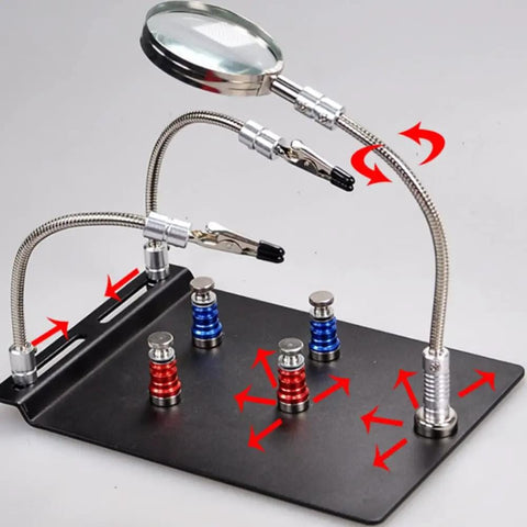 Pro Grade Three Arm Soldering Magnifier Tool With Flexible Gooseneck Arms, 3X Magnifying Glass, Magnetic PCB Holder And Lockable Clamps