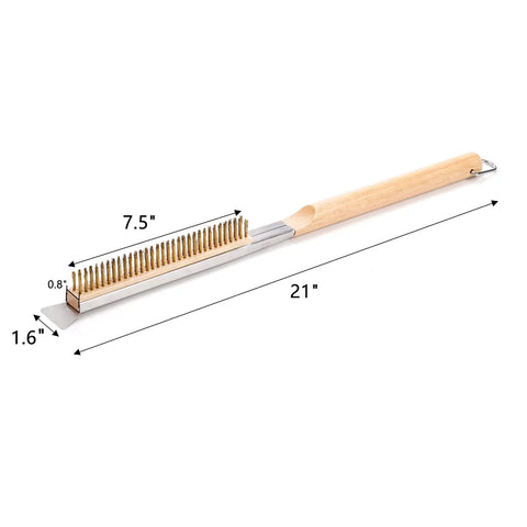 21 Inch Pizza Oven Brush With Scraper Copper Wire Cleaning Brush With Brass Bristles For Pizza Stone And BBQ Grill