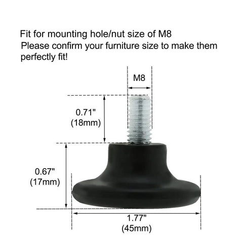 M8 Threaded Furniture Glide Leveling Feet With Floor Protector Pads For Cabinet And Chair Legs Adjustable Plastic Leveler