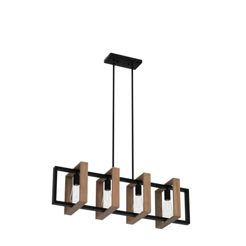 35.4 Inch Kitchen Island Lighting Dope Four Light Farmhouse Chandelier in black with wood and matte black metal finish.