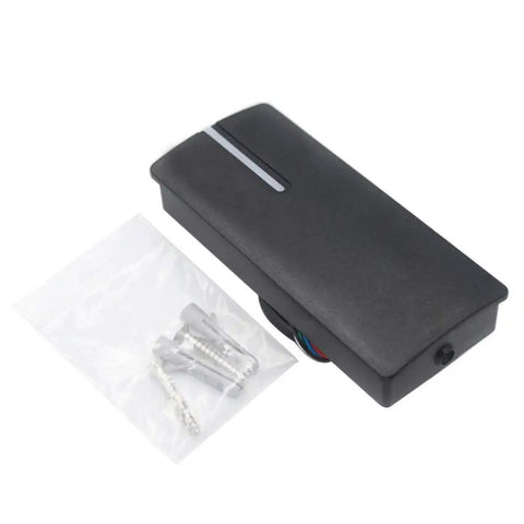 Read-Only Wiegand 26/34 Proximity Card Reader 125KHz Waterproof IP68 with mounting screws, black housing, visible wires