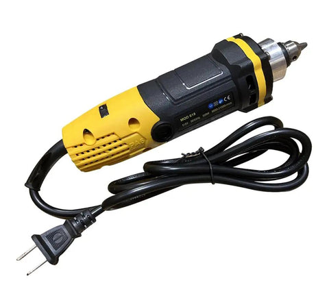 Workhorse 500W Rotary Tool Kit With Six Step Speed Control Up To 31000 RPM Electric Mini Die Grinder and Carving Set, yellow and black tool with cord.
