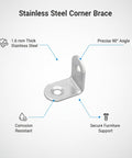 Heavy Duty Stainless Steel 90 Degree L Bracket For Furniture Reinforcement And Shelf Support 1.6mm Thick Metal With Silver Finish