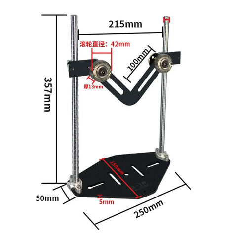 Heavy Duty Adjustable Height Double Roller Stand Smooth As Butter Bearing Rotation Pro Woodworking Station with dimensions shown.