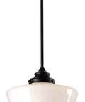 Cambridge 1 Light Pendant in Blackened Oil Rubbed Bronze With White Glass Shade Rustic Modern Farmhouse Vibe