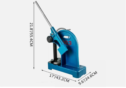Heavy Duty Ratchet Arbor Press With 3 Ton Capacity And Solid Cast Iron Design tailored for riveting assembly side view.
