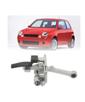 VW Lupo Front Door Hinge And Check Strap Replacement Kit For 1998 Through 2005 with red car background and metal hinge detail