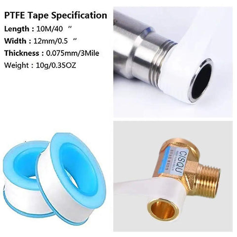 10 Pack PTFE Teflon Tape For Plumbing, Heavy Duty Thread Seal Tape For Leak Proof Water Pipes, Half Inch By 500 Inch, White