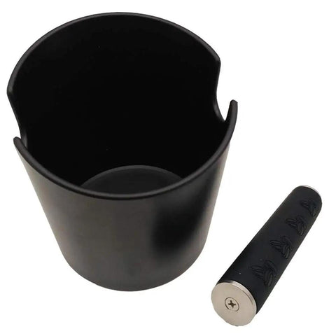 Espresso Knock Box 4.8 Inch Barista Style Grounds Bin With Removable Heavy-Duty Metal Knock Bar, shown disassembled