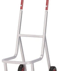 Raymond 500 Stacked Chair Dolly For Event Venues with red handles and rubber wheels for easy transport of chairs.