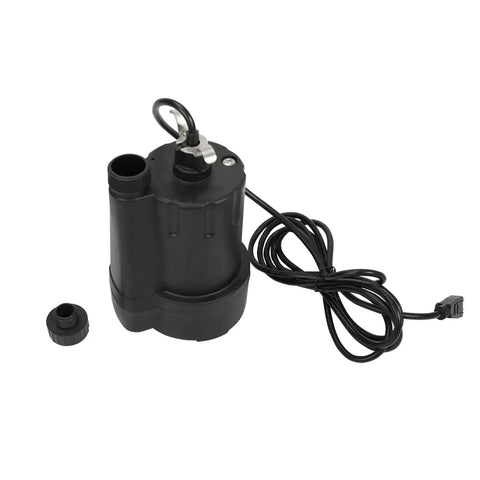 No Hassle Submersible Utility Pump Moves Water Like A Champ With Strong 1/5 Hp Motor, black thermoplastic design, 10 ft cord.