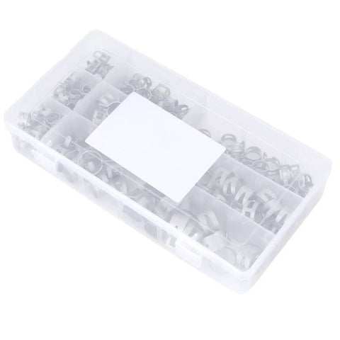 Genuine 304 Stainless Steel Spring Hose Clamps For Fuel Lines And Air Vacuum Pipes. Super Tough Anti Rust Silver Clips Fit 6.5 To 18mm Engine Bays And Petrol Hoses For Quick Repair Jobs And Heavy Duty Auto Work Today in plastic case