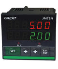 Rock Solid Digital Length Counter With Sturdy Measurement Wheel And Hella Precise Red Display For Simple Feet Meters Yards Inches Tracking Plus No Sweat Dual Relay Alarm Setup showing JM72N model with red and green LED display.