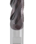 Roughing end mill, TiAlN-coated M42 cobalt, 3/4 in shank, close-up view