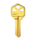 Single brassy KW1 key from Brass Finish KW1 Uncut Key Blanks Pack Of 50 For Locksmiths Durable Brass Blank Keys Ready To Cut And Customize Premium KW1