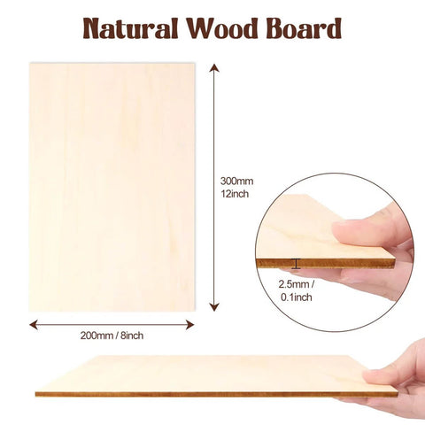 Basswood sheet, unfinished natural wood, 12 x 8 inches, 2.5 mm thick