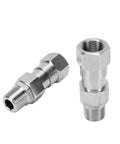 Stainless Steel Hydraulic Hose Fittings 3 8 Inch NPT Female Rotating Joint Stops Kinks Tangles Boosts Flexibility Hydraulic Pneumatic Plumbing Systems Heavy Duty Extends Lifespan Works Smoothly Tight Spaces No Drama Real Deal, pair on white
