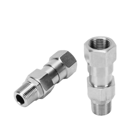 Stainless Steel Hydraulic Hose Fittings 3 8 Inch NPT Female Rotating Joint Stops Kinks Tangles Boosts Flexibility Hydraulic Pneumatic Plumbing Systems Heavy Duty Extends Lifespan Works Smoothly Tight Spaces No Drama Real Deal, pair on white