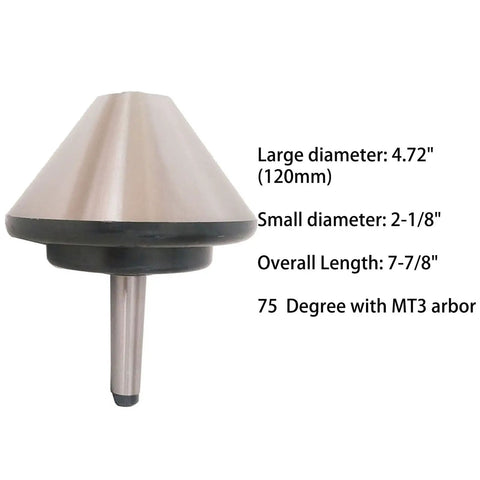 MT3 Bull Nose Live Center for Lathe Rotary Center 75 Degree Morse Taper with MT3 Arbor, viewed from the side with dimensions listed.