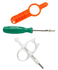 All In One Sprinkler Tool Pack Three Handy Sprinkler Head Adjustment Tools For Quick Fixes Rain Bird Rotor And MP Rotator Friendly Hunter Key Included Durable White Set For Lawn Care Pros, showing green, orange, and white tools.