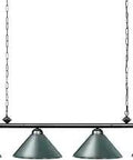 Four Light Pool Table Pendant Hanging Light With Green Metal Shades 70 Inch Billiard Lights for Game Room