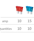 Heavy Duty 16 AWG Inline Fuse Holder Kit For Cars And Trucks, 10 and 15 amp fuses in red and blue, essential for automotive power.