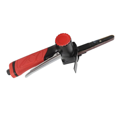 Jauarta 1/4 Inch Pneumatic Air Belt Sander High Speed 20K RPM handheld tool with red grip, ideal for polishing and deburring.