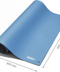 Blue ESD Soldering Mat 600x900mm with two 10mm press studs, pro grade, heat resistant, showing dimensions for electronics work.